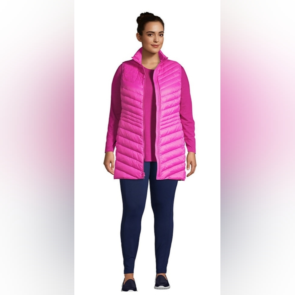 Lands End Women's Plus Size Wanderweight Ultralight Packable Long Down Vest